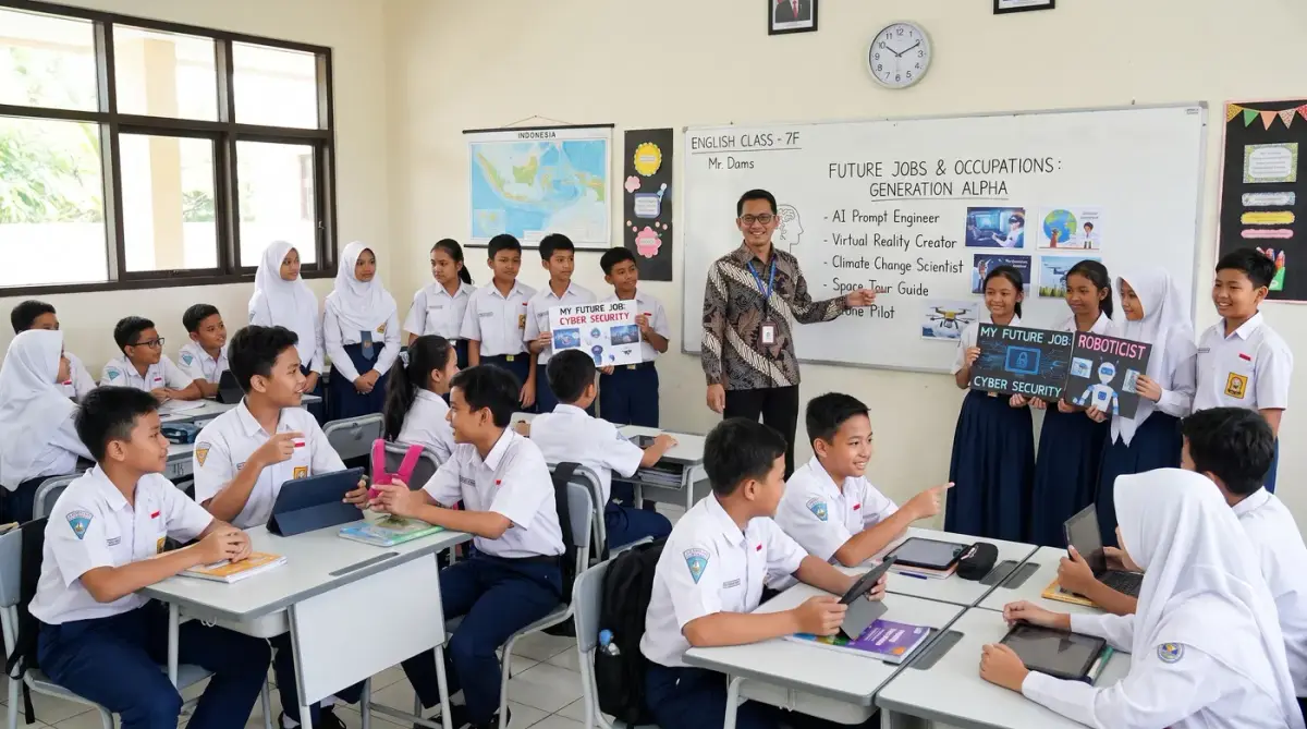 Teks Deskripsi tentang Job and Occupation anak generasi Alpha Mr. Dams with 7F
